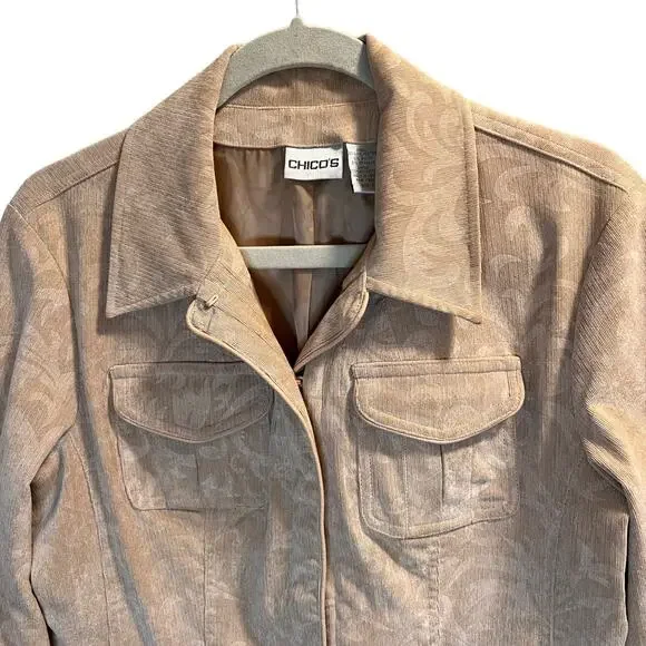 Chico’s Corduroy Palia Jacket Size Small in Camel Jacquard Damask - Picture 2 of 13